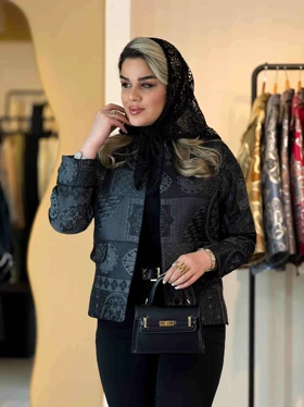 کت ژاکارد کتیبه مشکی 120516