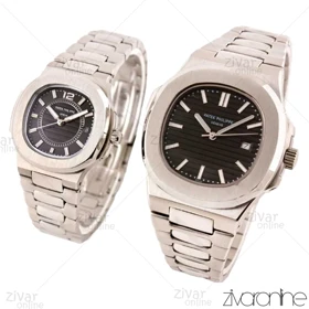 ست ساعت پتک فیلیپ ناتیلوس نقره ای صفحه مشکی 102477