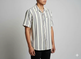 پیراهن مردانه آستین کوتاه راه راه کنفی سورمه ای 714