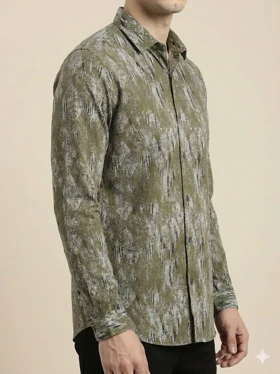 پیراهن مردانه آستین بلند کنفی طرحدار سبز 2002