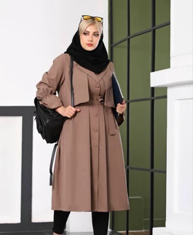 ست کت سارافون لینن جلو دکمه کمربند دار (ارسال 3 روز)