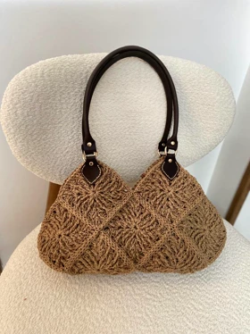 کیف دست بافت موتیفی رافیا