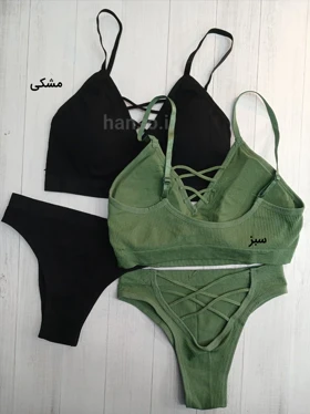 ست نیم‌تنه شورت کاپ‌دار کبریتی بند ضربدری