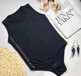 بادی نخی یقه گرد مشکی ساده