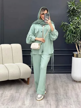 ست مانتو و شلوار پایین بند دار