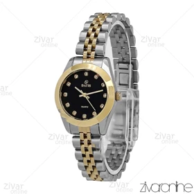 ساعت داتیس زنانه طلایی نقره ای صفحه مشکی ایندکس نگین‌دار 106908