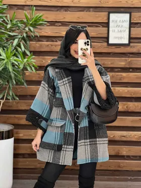 پالتو چهارخونه آستین خز
