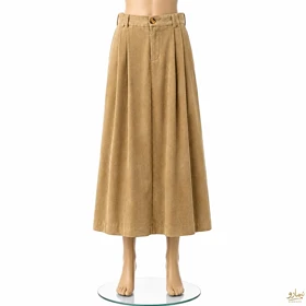 دامن مخمل کبریتی سه پیلی دکمه دار