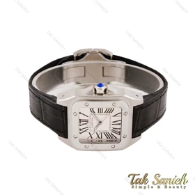 ساعت کارتیه Santos 100 زنانه سیلور مشکی صفحه سفید Cartier-5593-L