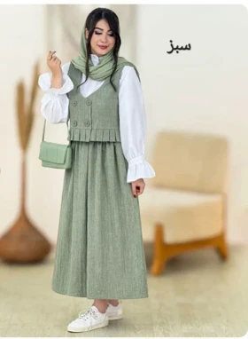 ست چهار تیکه شومیز دامن جلیقه کمر بند