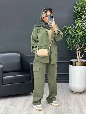 مانتو شلوار آستین بند دو جیب پاکتی