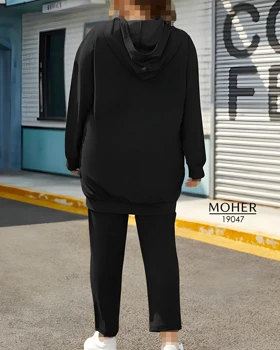 ست هودی و شلوار زنانه سایز بزرگ مشکی