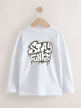 بلوز آستین بلند سفید طرح گرافیتی