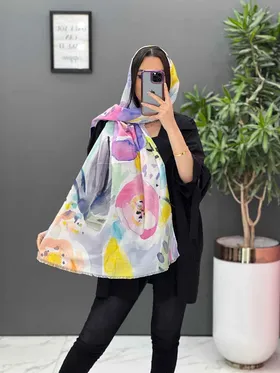 شال حریر نخ طرح گل پایین ریش