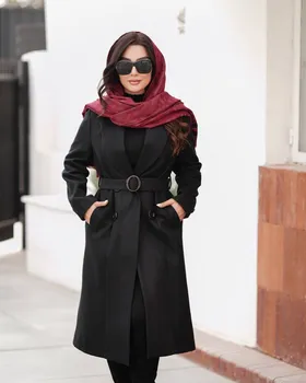 پالتو مدل چهارخونه بلند کمربند دار کد 2346