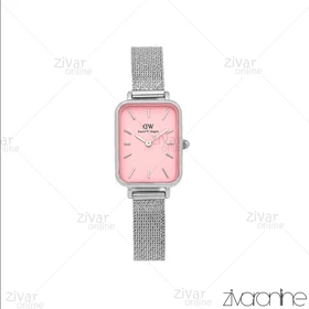 ساعت دنیل ولینگتون زنانه مستطیلی بند حصیری صفحه صورتی 107133