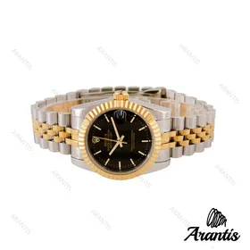 ساعت رولکس زنانه دورنگ طلایی صفحه مشکی خطی w-3744