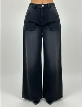 شلوار فول بگ ذغالی کیف چسبی لبوبو