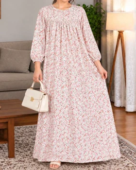 پیراهن زنانه آزاد نخ خارجی 7700 (صورتی گل ریز)