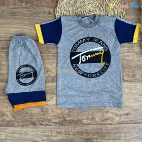 تیشرت شلوارک پسرانه tommy خاکستری تیره
