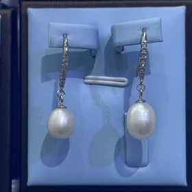 گوشواره نقره حلقه‌ای با آویز مروارید