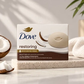 صابون کرمی ترمیم‌کننده داو نارگیل و کره کاکائو Dove Restoring Beauty Bar