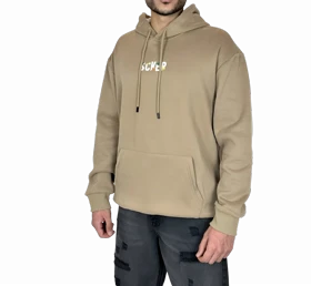 هودی خاکی اورسایز گرافیکی SCKER - طرح چاپ پشت - مناسب استایل یونیسکس