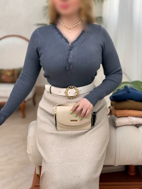 بلوز بافت جلو دکمه 3398