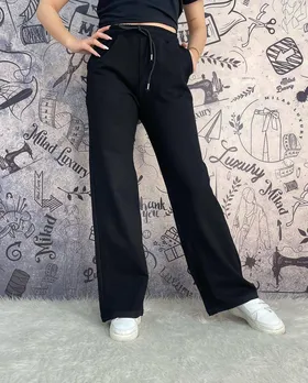 شلوار بگ تمام نخی کمرکش مشکی قد 100