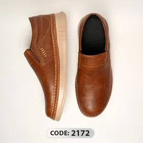 کفش بدون بند عسلی دور 2 دوخت زیره کرم 2172