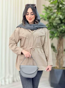 مانتو کتان کمرگت سر جیب مثلثی