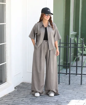 ست بامبر و شلوار زنانه کارتیر (خاکی)