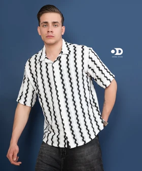 پیراهن مراکشی یقه انگلیسی راه راه سفید مشکی مردانه استایل اولدمانی 2026