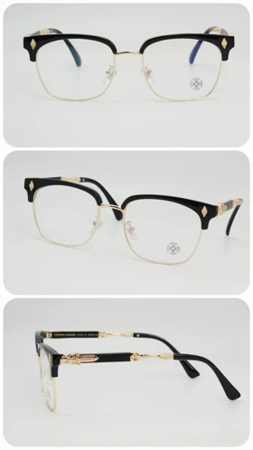 عینک آفتابی مردانه و زنانه کروم هارتز Chrome Hearts 2275 ضد اشعه UV400 (فریم فلز طلایی و کائوچو مشکی عدسی‌ها بی‌رنگ)