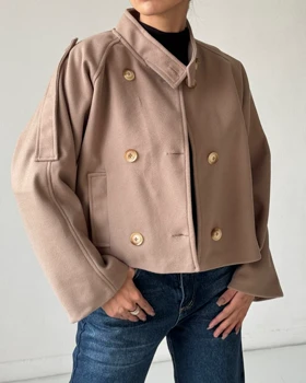 ترنچ کت یقه دکمه کد 100159 (خاکی)