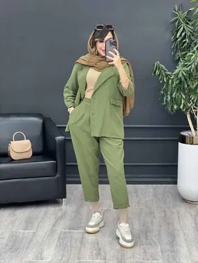 ست مانتو شلوار لینن دو دکمه