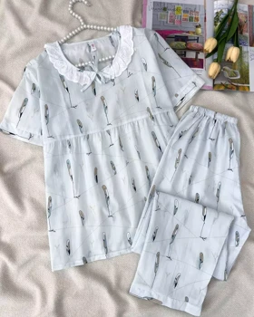 ست بلوز و شلوار نخی استین بلند کد 5447