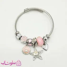 دستبند دخترانه پاندورا مدل صدف و ستاره نقره ای