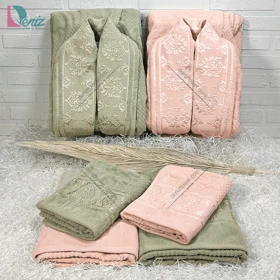 حوله ست دو نفره ژاکارد رنگ سدری و گلبهی روشن