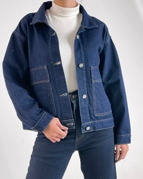 کت جین جیب پاکتی کد 100146 (سرمه اى)