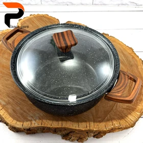 قابلمه 28 ونیز دسته چوبی درب پیرکس مشکی هاناتک