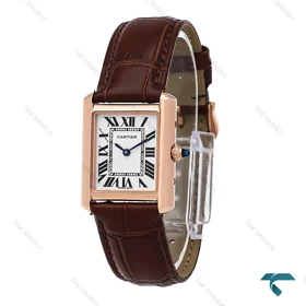 ساعت زنانه کارتیر Tank رزگلد بند چرم قهوه ای اسمال Cartier-6861-L