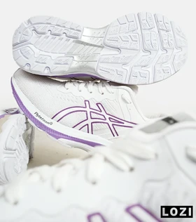 کتانی مردانه و زنانه سفید بنفش ASICS GEL-KAYANO 27 مدل 6178