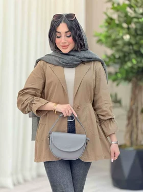 مانتو تک دکمه کمرگت دو جیب