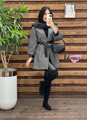 پالتو طرحدار سرآستین چرم