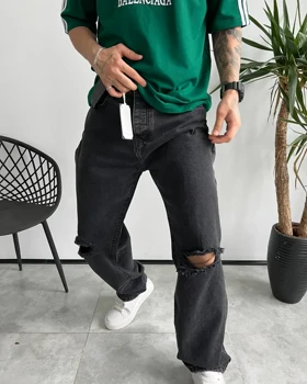 شلوار نیم بگ ذغالی زانو زاپ TOMMY
