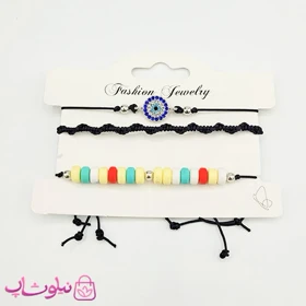 دستبند یا پابند دخترانه رنگی مشکی پک سه عددی