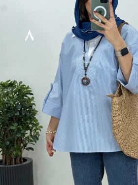 تونیک مانتویی یقه دار راه راه(ایراد دار)