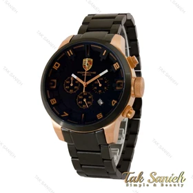 ساعت پورشه دیزاین مردانه سه موتوره مشکی قاب رزگلد Porsche-5103-G