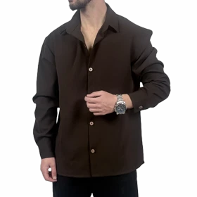 پیراهن آستین بلند مردانه قهوه ای مازراتی مدل ساده